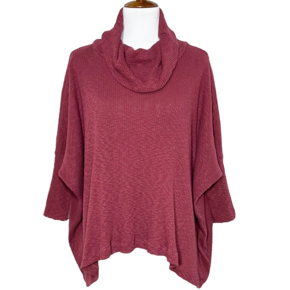 Free People Split Back Cowl Neck Dolman 3/4 Sleeve Oversized Ribbed Knit Top - Picture 2 of 12